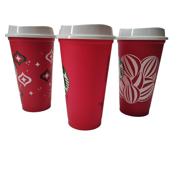 Starbucks Reusable Holiday Tumblers Red Set of 3 2013/23/24 Christmas Cup 16 Oz - Picture 4 of 10